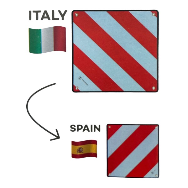 Warnschild Warntafel 50x50cm Aluminium doppelseitig für Italien und Spanien